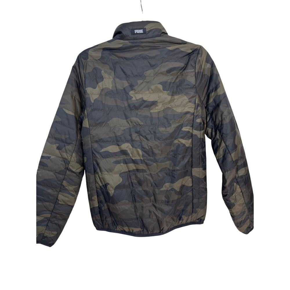 Pink Victoria’s Secret Black Green Camo Puffer Zip Up Funnel Neck Jacket XS - Picture 4 of 4